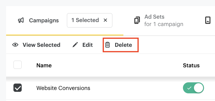 Delete a Campaign, Ad Set, or Ad