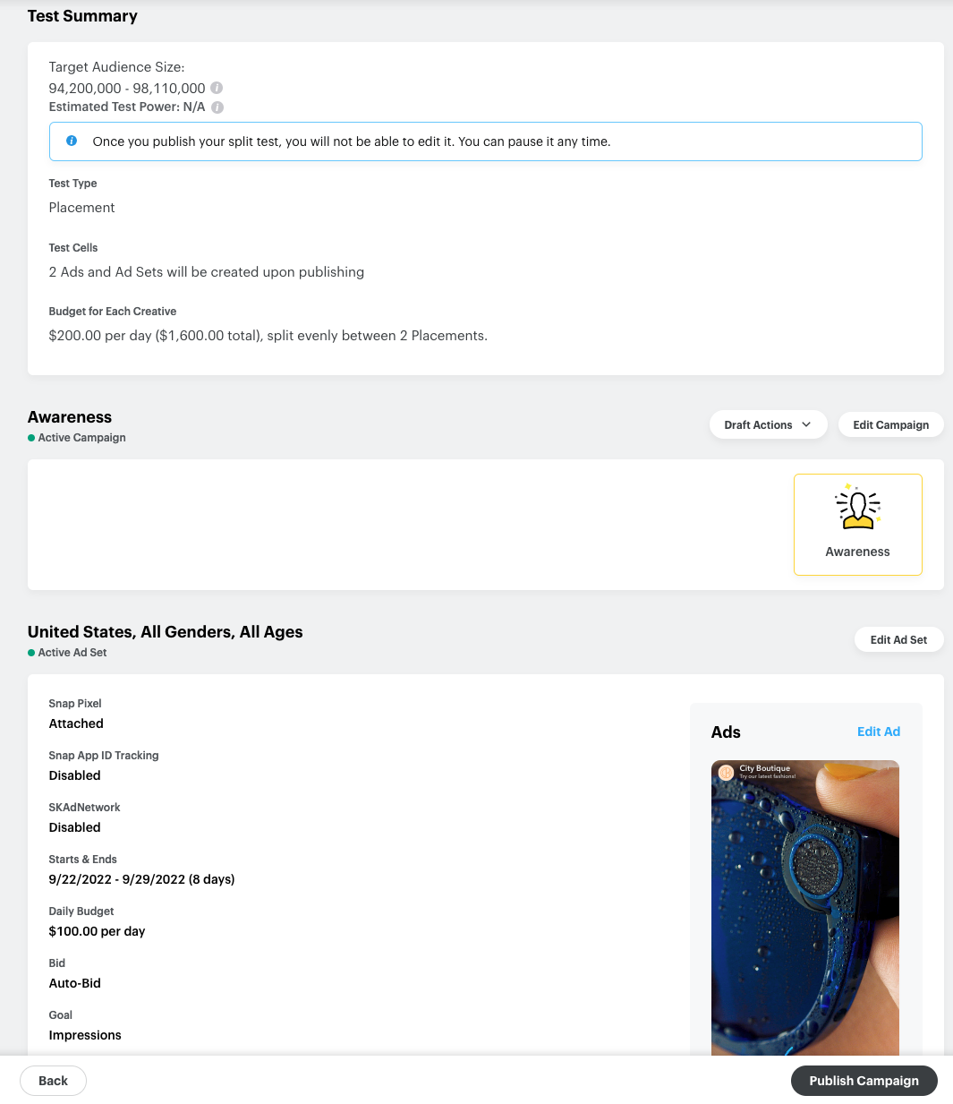 Erstelle einen Platzierungs-Split-Test