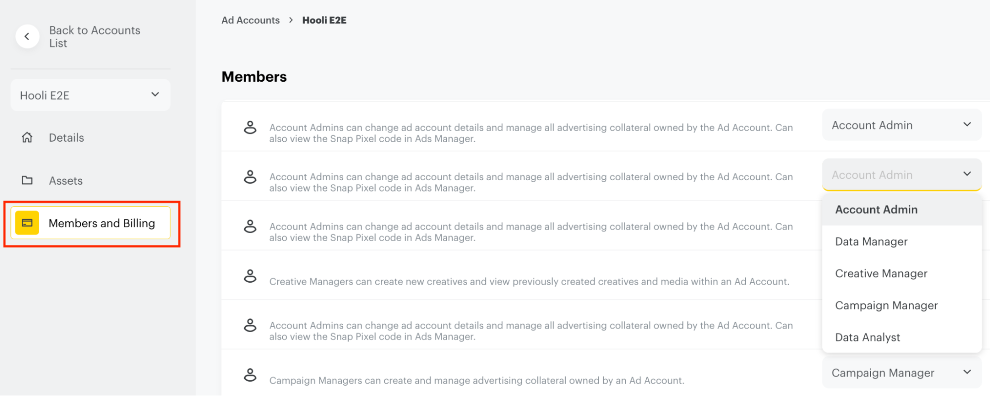 Edit Ad Account Member Roles and Permissions